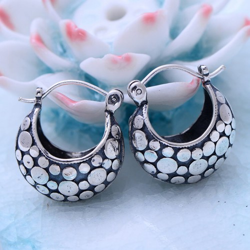 Pendientes de aro abragie de plata esterlina 925 de Bali A1556 - Imagen 2 de 6