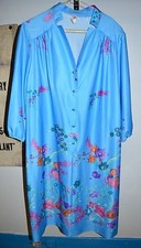 Vintage 1960/70's Lorac Lady Carol Belted Blue Floral Polyester Dress Large