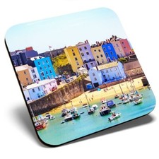 Square Single Coaster - Tenby Harbour Wales UK Travel Boats  #24293