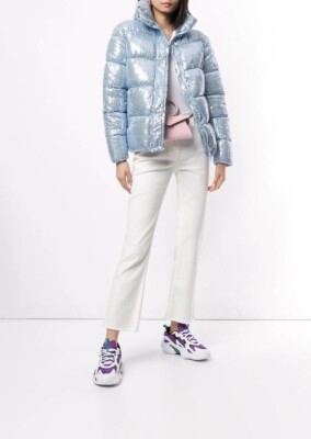 Unreal Fur Desire Sequin Puffer Coat NWT Small Ski Blue AUS
