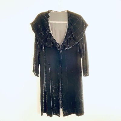 Unbranded Size S 8 10 Black Velvet Long Line Jacket with Quilted Collar