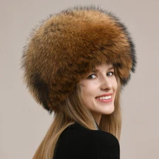 Women's Real Fox Fur Hat Top Hat Russian Ushanka Cossack Hat Warm Outdoor Cap