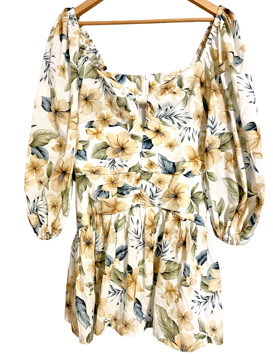 Bec & Bridge - Sz US 10 - Fleurette Floral Mini Dress - Balloon Sleeves