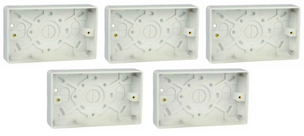 5 x Click CMA082 Moulded Surface Mounted Pattress Boxes 25mm Deep - 2 Gang