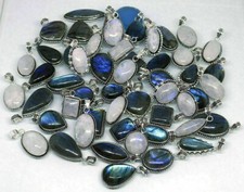 Elegant Natural Moonstone Mix Gemstone 925 Sterling Silver Plated Pendant Lot