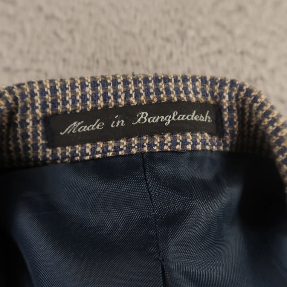 Chaqueta Savile Row L LT Azul Marrón Pata de Gallo Cuadros 100% Seda Matka Blazer 44L Foto 3 de 4
