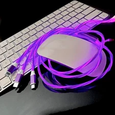Purple Pulse 3-in-1 LED Charging Cable – Micro, USB-C & Apple - 3 Ft. 1 Meter