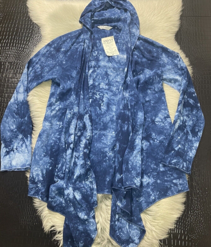 NWT TRYST By Matthew H Blue Hooded Tie Dye Cardigan Drape Front Size Small
