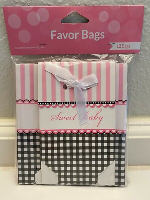 Creative Converting Sweet Baby Feet Pink Diecut Foldover 12 Favor Bags w/Ribbon