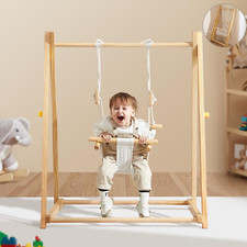 Montessori Wooden Swing Set for Toddlers 6-36 Months, Foldable Baby Swing Set wi