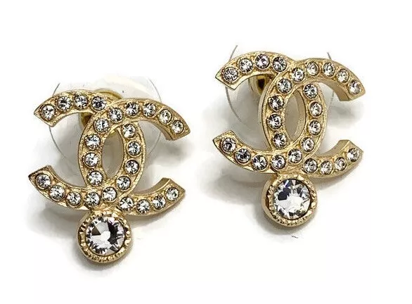 Authentic Chanel CC Earrings With Crystals Gold Hardware Brand New