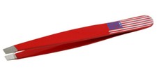 US Flag Logo Red Slant Tip Tweezers Personal Care Hair Beauty Tools 10/PK