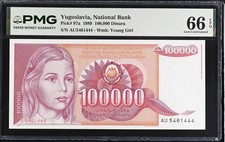 Yugoslavia 100000 Dinara 1989 P 97 a Gem UNC PMG 66 EPQ