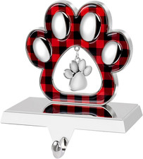 Dog Paw Christmas Stocking Holder with Pendant for Mantel 3D Sliver Metal Pet Pa