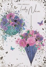NAN BIRTHDAY GREETING CARD 7"X5" TRADITIONAL HANGING FLOWER BASKETS