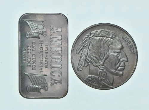 Lot 2 1 Oz Silver Rounds U.S. Bicentennial - Indian Head Buffalo Pattern *044