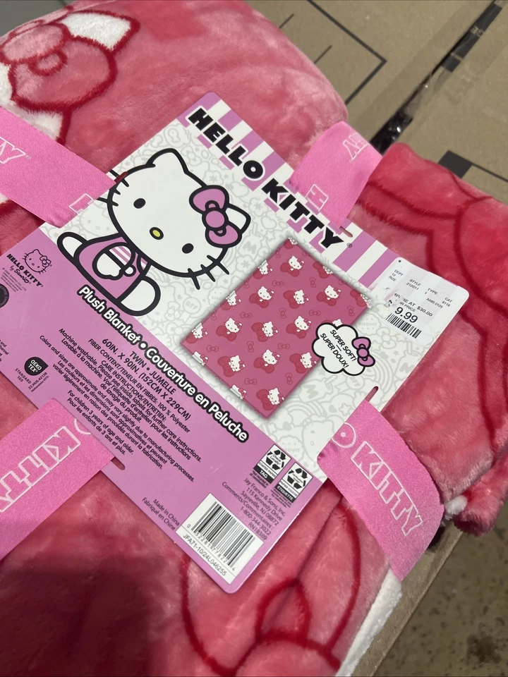 Manta Hello Kitty Doble Rosa Arco Nueva con Etiquetas Difícil de Encontrar Viral Foto 3 de 4