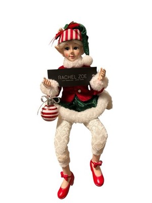 Large Rachel Zoe Christmas Elf Fairy Doll Richly Decorated Red Green White