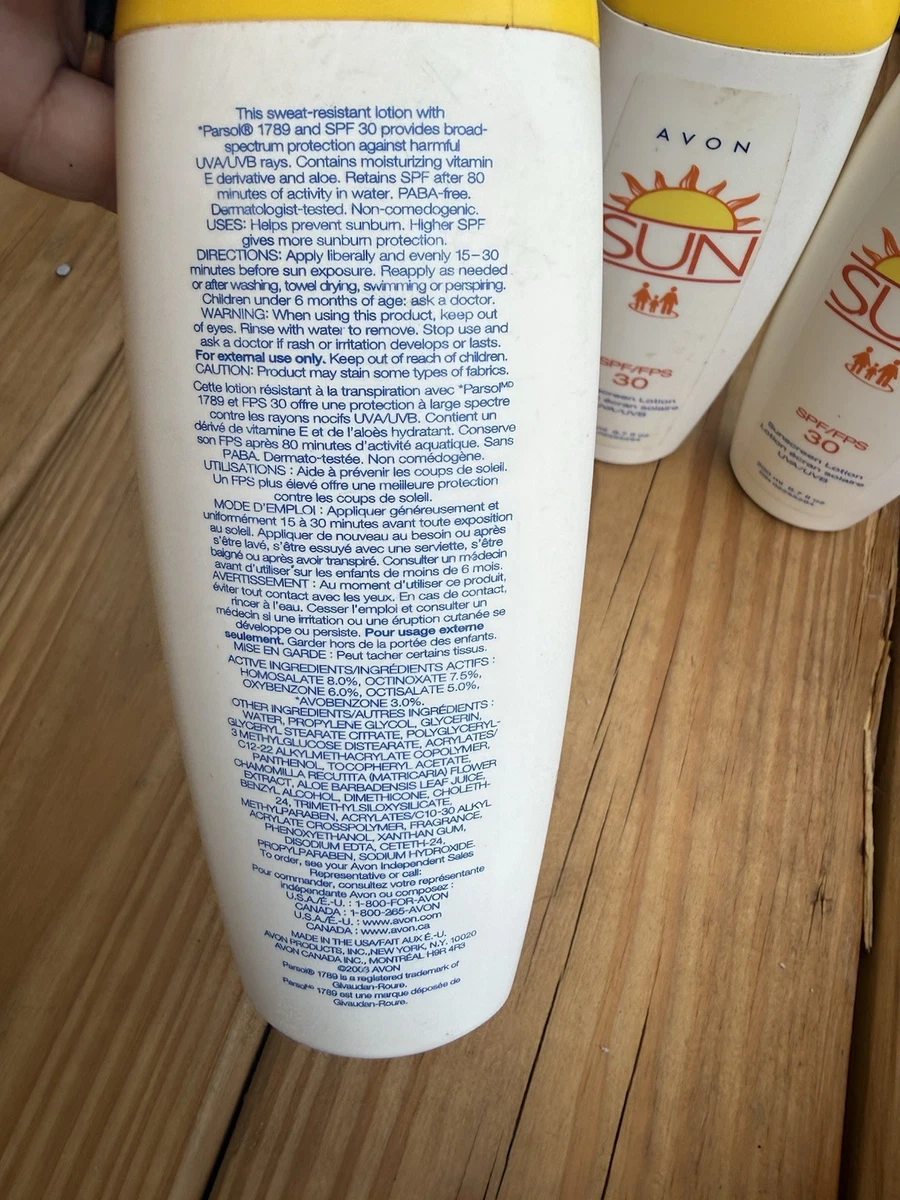 3 Vintage 2003 Avon SUN Sunscreen Lotion SPF/FPS 30 6.7 fl oz Old Stock Prop