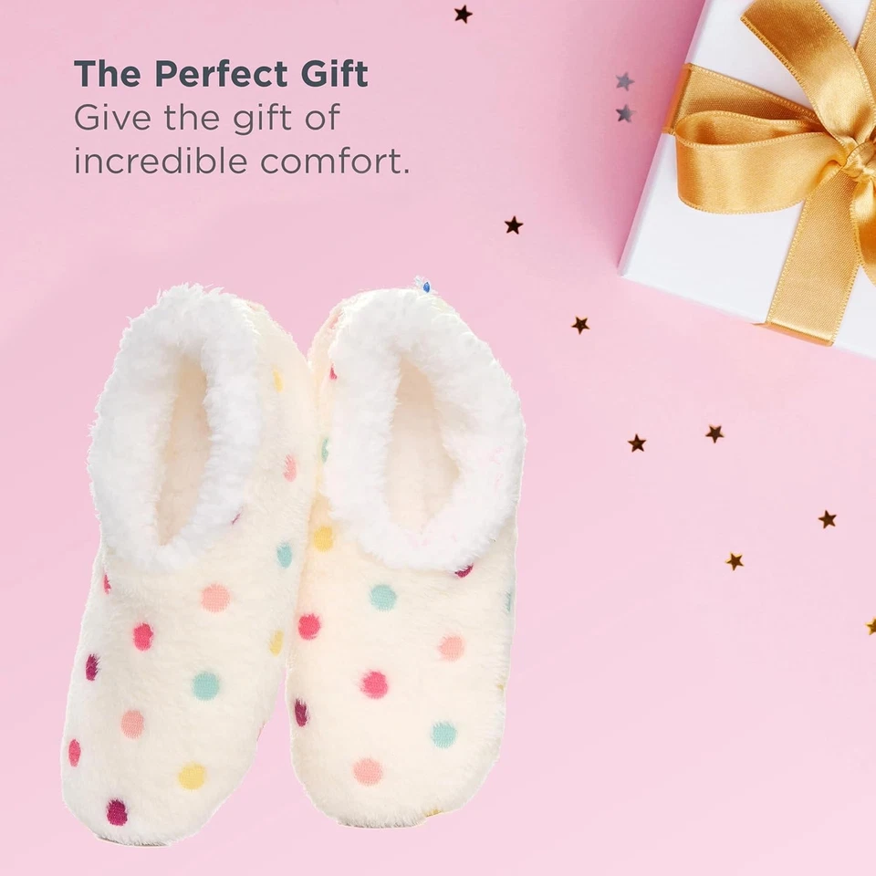 Zapatillas para mujer Snoozies | Lotsa Dots coloridas acogedoras Sherpa medianas, blancas  Foto 4 de 4