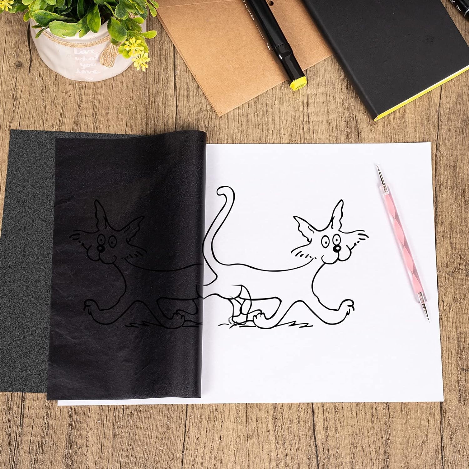 Erasable Black Carbon Paper with 5 Dual-End Styluses for Tracing Masterpieces