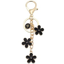Alphabet R Tassel Flower Initial Letter Keychain Black, Pack of 1