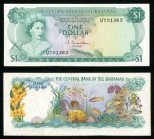 L1974 The Central Bank of The Bahamas One Dollar Banknote P# 35a Very Fine