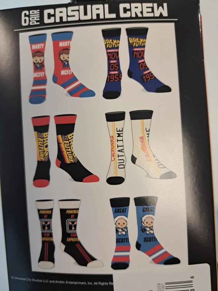 Back to the Future Socks Men's Casual Crew Socks 6 Pairs Mens Size 8-12 Bioworld - Image 3 of 3