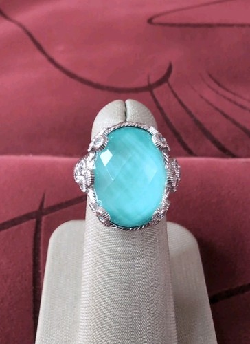 Judith Ripka Gorgeous Silver Oval Turquoise Quartz Doublet Cocktail Ring Size 5 - Picture 2 of 9