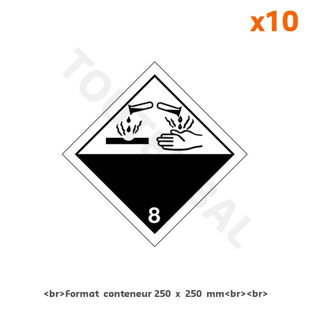 Plaque Classe 8 matières corrosives 250x250mm en PVC pour conteneur maritime x10