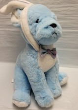 FAO Schwarz plush Blue Bulldog Puppy Dog Sparklers bow Easter bunny ears 12" NWT