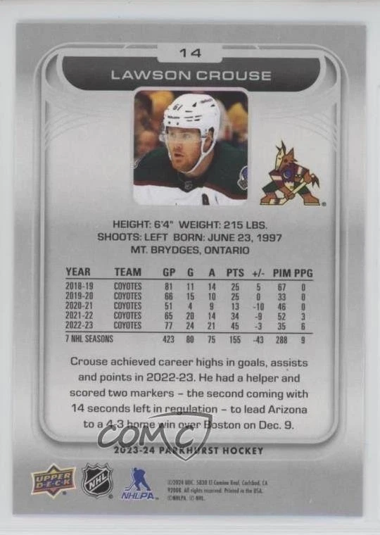 2023-24 Upper Deck Parkhurst Silver Foil Lawson Crouse #14 - Image 2 of 2