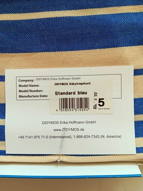 Didymos Baby Wrap Sling-Standard Blue-Organic Cotton Woven-Size 5. JUL 2020