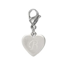 Initial Letter KeyChain, Letter A-Z Heart Charm Keyring, Silver B 