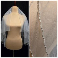 Gorgeous Bridal Handbeaded Veil With Comb 2 Tiers Off White Made In USA