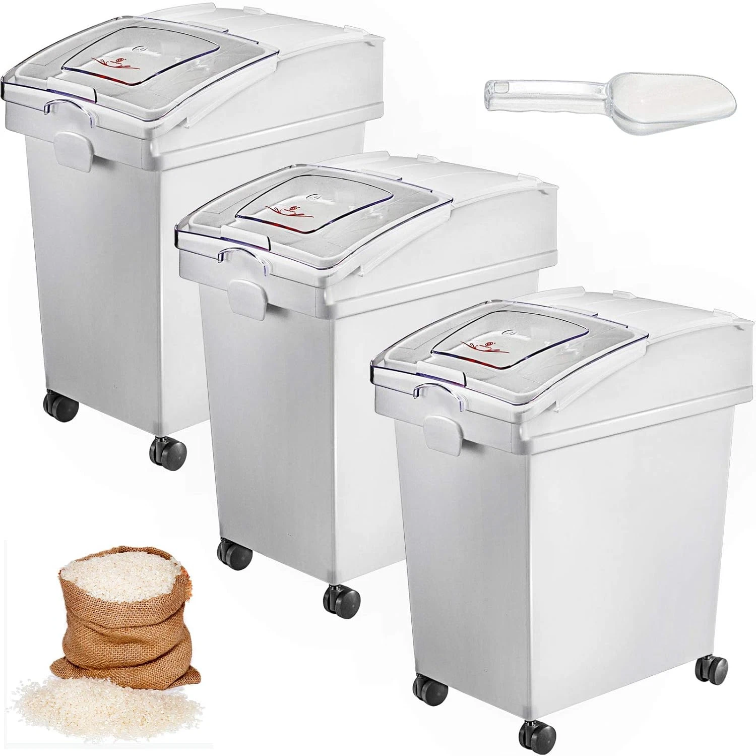 5.2 Gallon Ingredient Storage Bin Set - 3 Pcs with Scoop & Wheels