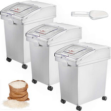 5.2 Gallon Ingredient Storage Bin Set - 3 Pcs with Scoop & Wheels
