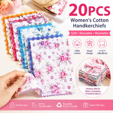 20PCS Women's Floral Cotton Handkerchiefs Soft Hankies Reusable Pocket Gift Set