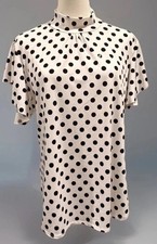 EUC Ashley Blue Women's White Polka Dot Flutter Sleeve Mock Neck Tunic Top XL