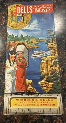 CA 1950s WISCONSIN DELLS VACATION AREA ATTRACTION MAP LAKE DENTON INDIAN VILLAGE