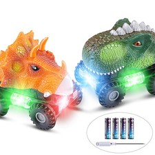 2 PCS Battery Powered Dinosaur Car Vehicles Toys with LED Light for Boys Girls