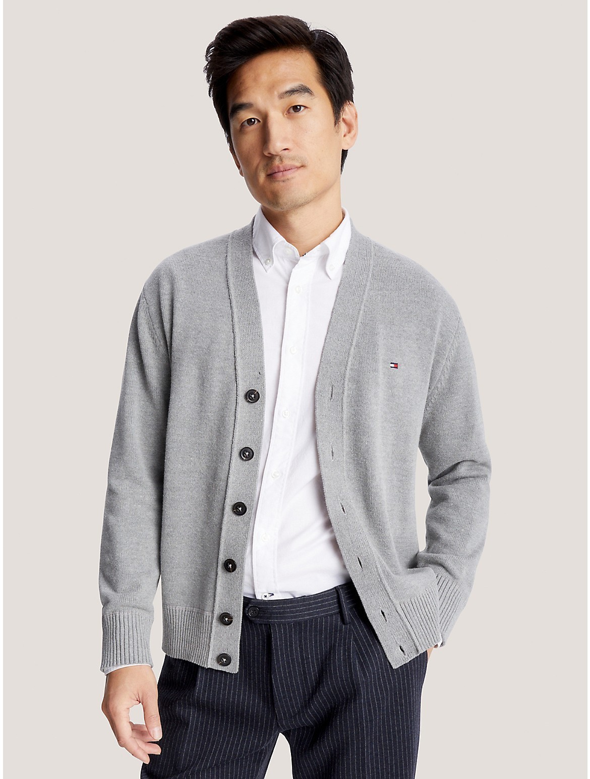 TOMMY HILFIGER Gray Sweater Jersey Cotton Slim Fit Lightweight Cardigan S 10490₽