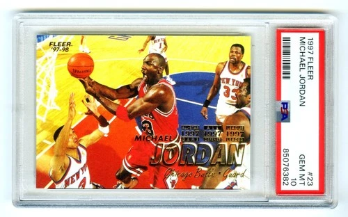MICHAEL JORDAN~CHICAGO BULLS~1997 FLEER PSA-10 GEM-MT HOT NBA CARD#23 (NEW CASE)