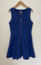 Vince Camuto Fit&Flare Dress Sz 8 Cobalt Blue Front Zipper Tailored Silhouette