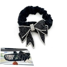 Car Rearview Mirror Cover, Cute Elastic Fluffy Bow Rear View Mirror 1 PC Black
