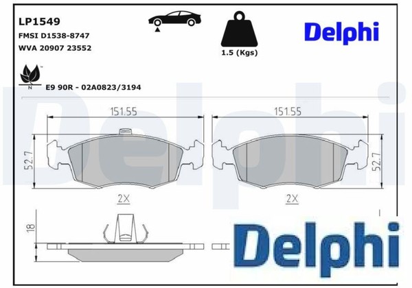Delphi LP1549 Bremsbelagsatz FüR Scheibenbremse Bremsbelagsatz FüR Fiat-image