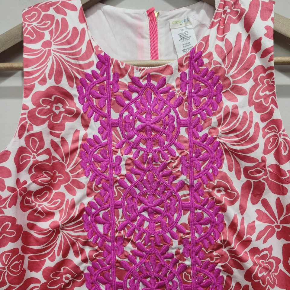 Crewcuts Girls Floral Pink White Coral Embroidered Dress Size 12 Sleeveless - Image 2 of 4