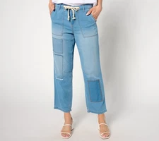 LOGO by Lori Goldstein Petite Straight Leg Ankle Pant Light Wash 8 New