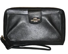COACH Small Black Leather LEGACY PLEAT Wristlet Wallet 4x7
