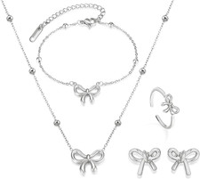 Bow Jewelry Set Bow Necklace Earrings Bracelet Sets for Women Bowknot Ribbon Pen